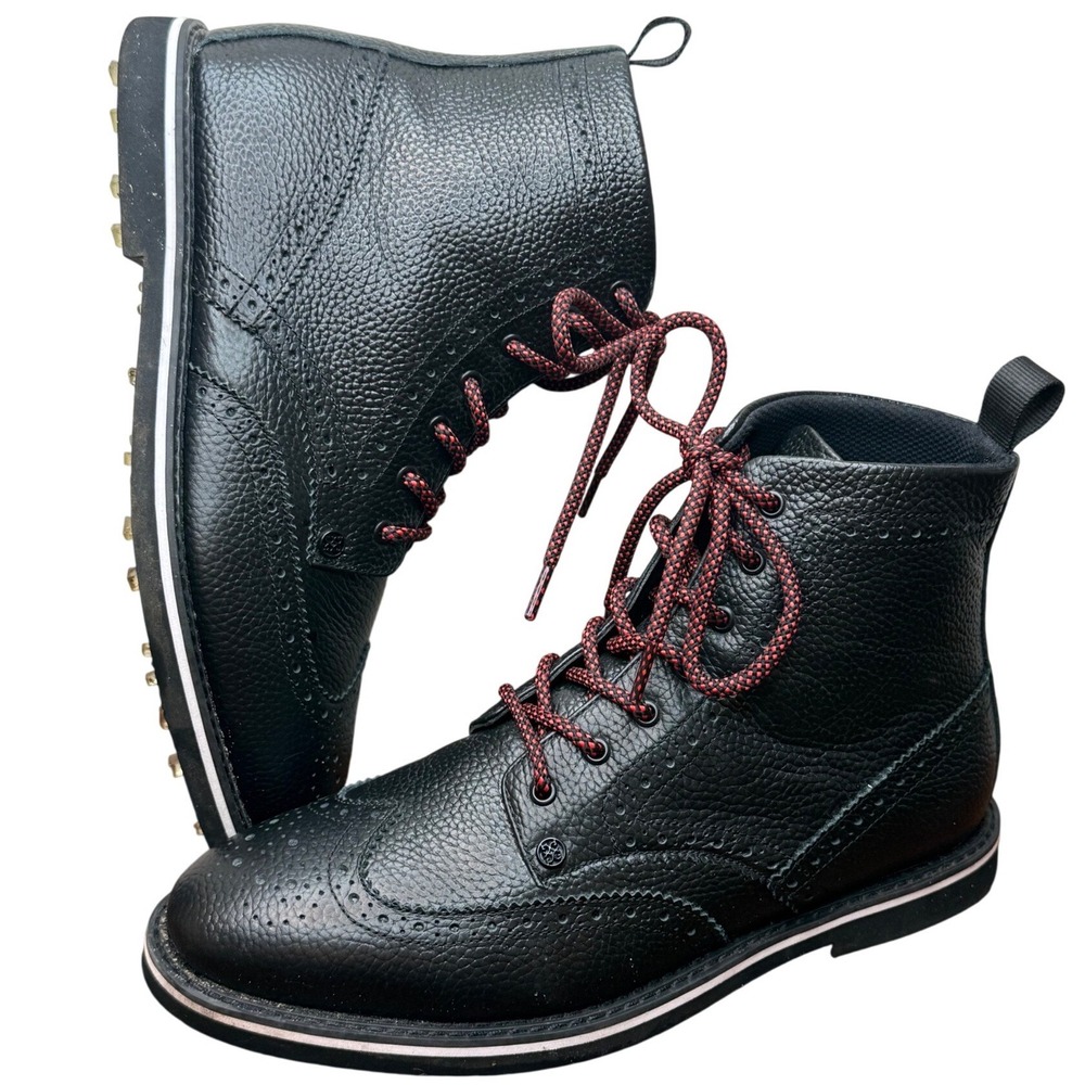 G/FORE Mens Gallivanter Onyx Pebble Leather Wingtip Golf Boots G4MA23EF05 10.5